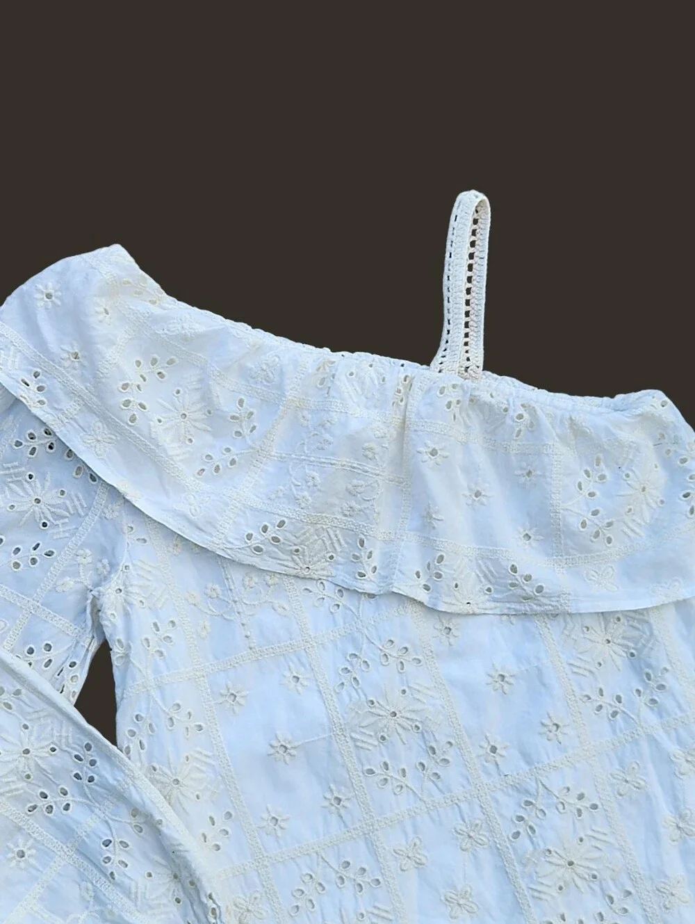 Zara Girls Kids One Shoulder Dress Eyelet Lace 100% Cotton Size 11/12 -Years old - Picture 6 of 15